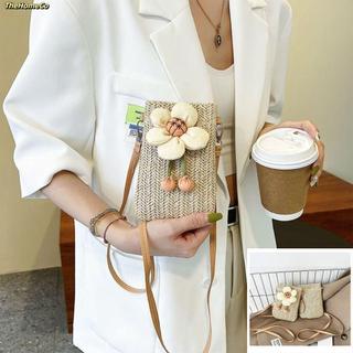 [Vận chuyển nhanh] Túi đeo vai THEHOMECO, Túi đeo vai điện thoại di động bằng rơm dệt, Túi cói Mini đi biển