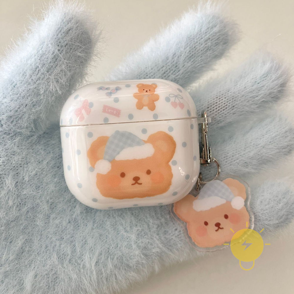 Phone Case For AirPods 4 / Pro3 / Pro2 / Pro / 3 / 2 / 1 TPU Chain Bear Headset Aesthetic Korean Cute