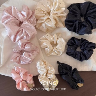 Yoing / Phong Cách Hàn Quốc Mercerized Satin Scrunchy Dây Buộc Tóc Nữ Cao Cấp Chấm Bi Dây Cao Su Độ Đàn Hồi Cao Tóc Lớn