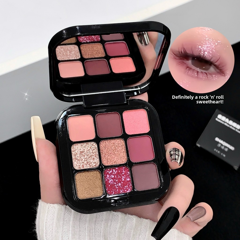 SHAQINUO Mực Đen Chín Màu Phấn Mắt Bảng Matte Pearlescent Nhấp Nháy Màu Đất Trà Sữa Màu Jiugongge Học Sinh Nằm Tơ tằm