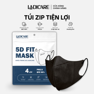 Khẩu trang 5D LADICARE [Set 200 Cái]  4 lớp kháng khuẩn hiệu quả, không hằn dây, thoáng mát êm nhẹ