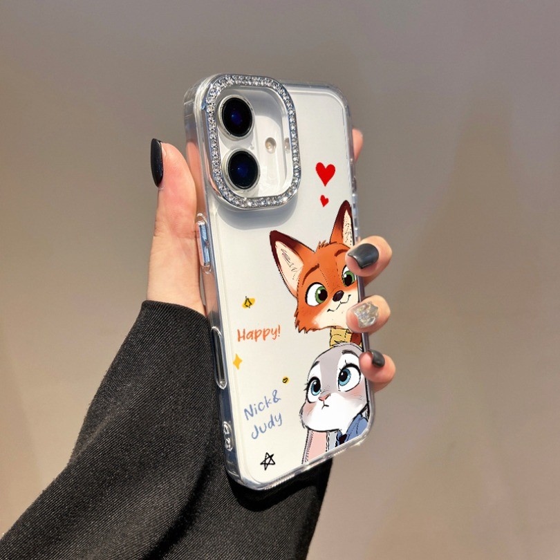 Ốp điện thoại trong suốt in hình cặp đôi ngộ nghĩnh Nick Judy cho Google Pixel 9A 8A 7A 6A 4A 6 7 8 10 9 Pro XL Vỏ kim cương giả chống rơi