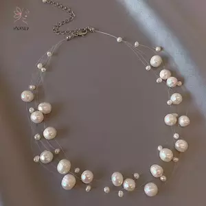 HNKMP Phong Cách Pháp Ánh Sáng Sang Trọng Thanh Lịch Thiết Kế Niche Ngọc Trai Nhiều Lớp Mặt Dây Chuyền Nelace Thời Trang Nữ Ngọt Ngào Phụ Kiện Trang Sức Quà Tặng.