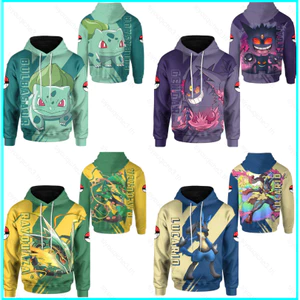 SY3 Pokemon Kid Áo Dài Tay Unisex Top Cosplay Gengar Squirtle Lucario Rayquaza Mewtwo Áo Len 3D Áo Chui Đầu Trên