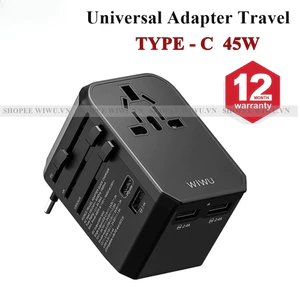 Ổ Cắm Du Lịch Đa Năng WIWU UA304 45W - Tích Hợp 3 Cổng USB-C & 1 USB-A, Sạc Nhanh Lap/Mac, ChuẩnUS/UK/AU/EU
