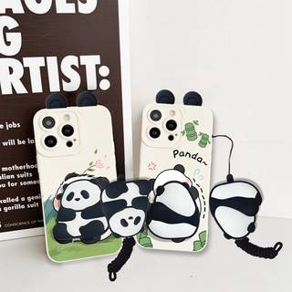 Ốp Điện Thoại Gấu Trúc Tai kawaii Dễ Thương Cho OPPO A6 A5 A3 Pro A5M A3X A5X A58 A78 A38 A18 A79 A59 A60 A80 A40 A40M Ốp Lưng Có Dây Giá Đỡ