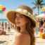 Mũ Rơm Mùa Hè Nữ Vành Rộng Mũ Chống Nắng Nhẹ Có Dây Đeo & Hoa Giả