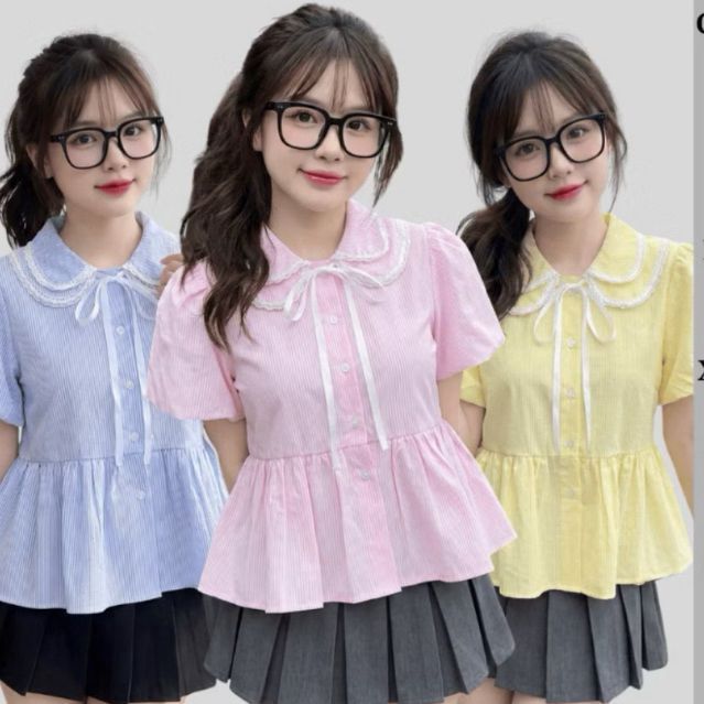 Áo Sơ Mi Nữ Dáng Babydoll Cổ Sen 2 Lá Phối Ren Cộc Tay Có Bigsize Clothing Thời Trang Nữ M6777 - SamHi Closet
