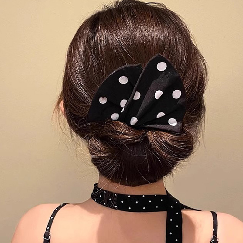 Kẹp vuốt tóc tròn chấm bi, Kẹp tóc xoắn nơ vải sang trọng, Không trượt an toàn giữ phụ kiện tóc Bun