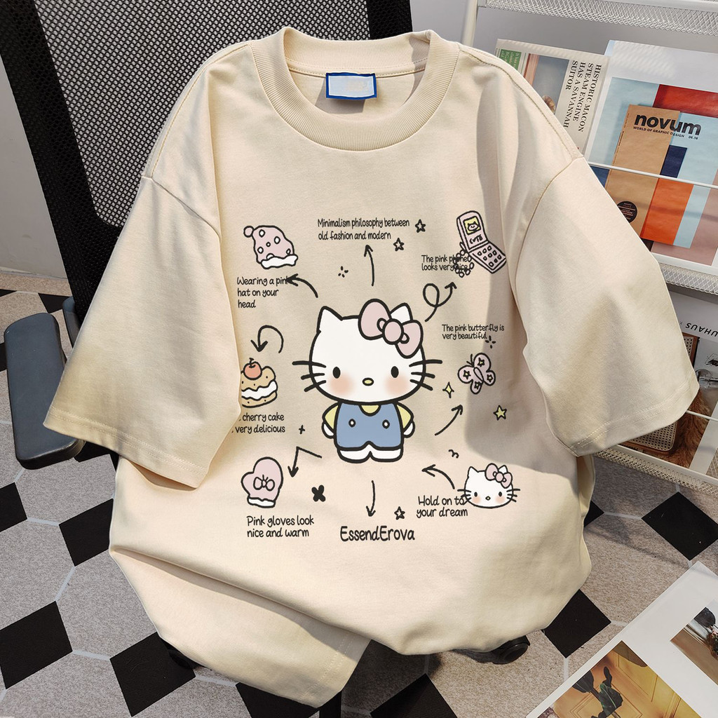 （Giao hàng 24h）Angela Áo phông nữ Xám form rộng mùa hè đẹp áo thun Hello Kitty in hình cute fashion 100%cotton