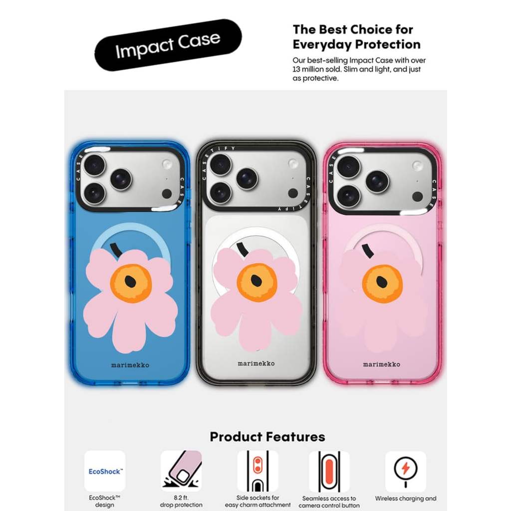 CASECASE X Marimekko Unikko Ốp lưng màu đen / xanh da trời / hồng Bộ sưu tập kẹo Fizz Màu sắc rõ ràng cứng từ tính Vỏ tác động cho Apple IPhone 13 14 15 16 17Pro Max Plus Có hộp