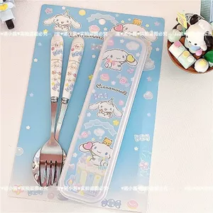Bộ Đồ Ăn Di Động Màu Đóng Hộp Thìa Đũa Nĩa Kuromi Tai Lớn Giai Điệu Sinh Viên Bộ Đồ Ăn Di Động Thép Không Gỉ 5.20