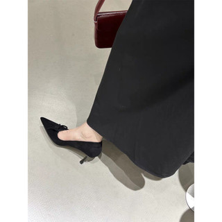 Giày Cao Gót Nữ Mũi Nhọn Gót Chân Slip-On Nông Miệng Nơ