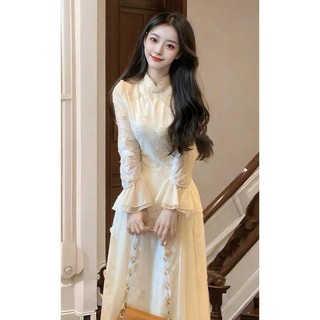 [Pre-Order]-Váy Sườn Xám Hình Bướm Ba Chiều mẫu mới  Mùa Thu Và Mùa Đông Mẫu Mới Màu Trắng Tiêu