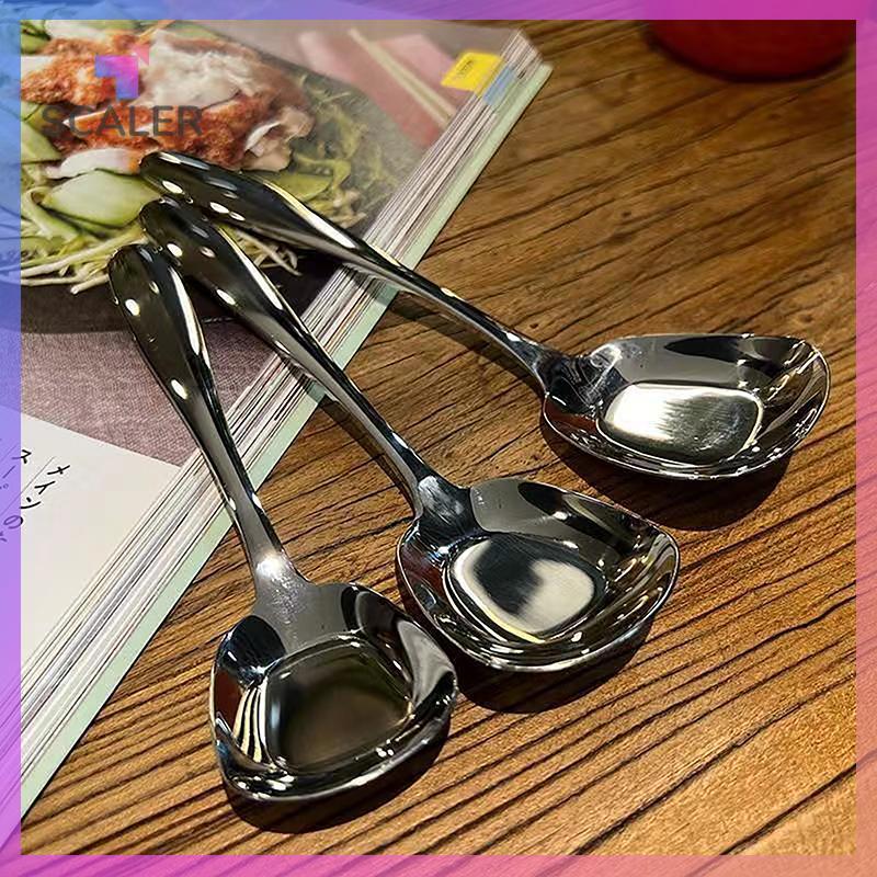 SCALER Thìa nhà bếp vuông lớn bằng thép không gỉ Giá đỡ súp cơm đáy phẳng cho món tráng miệng Kem phục vụ thìa Bộ đồ ăn.