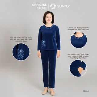 Đồ bộ mặc nhà nữ nhung áo dài quần dài , bộ đồ trung niên SUNFLY SP2245