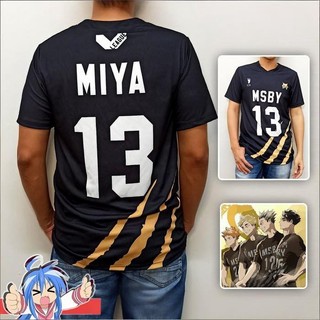 PS2 Haikyuu!! MSBY Áo Thun Trang Phục Hóa Trang Karasuno Shoyo Tay Ngắn Sakusa Thể Thao Áo Thun Thể Thao Bộ Đồng Phục Đen W