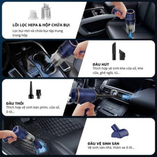 Máy hút bụi cầm tay mini không dây METIS - 6 đầu hút đa năng cho ô tô giường nệm và lông chó mèo thiết kế nhỏ gọn