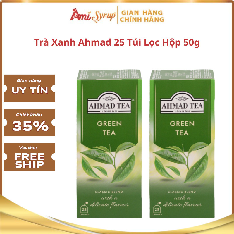 Trà Xanh Ahmad 25 Túi Lọc Hộp 50g, Vị Nhẹ Nhàng Không Gắt, Phù Hợp Để Thưởng Thức Hằng Ngày