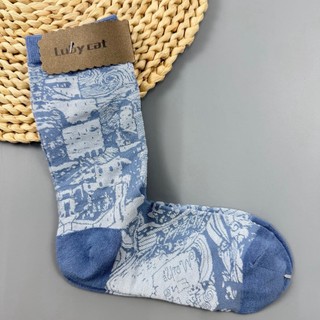 [Tất nữ oklife] Tất Cotton ống giữa cổ điển dành cho nữ Tất hợp thời trang Xuân hè Thiết kế tranh sơn dầu Tất thể thao thông thường