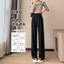 Quần ống rộng hẹp nữ 2025 Drape giản dị màu đen thẳng eo cao mỏng hơn trông mỏng phù hợp với quần 5.12