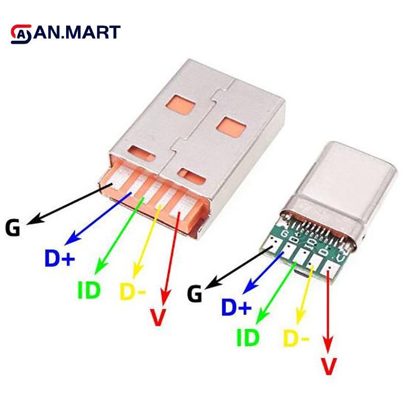 AN.MART Sạc Nhanh Type-C USB 65W 5A Đầu Nối Nam Hàn Với 5Pin PCB + Loại A Nam 6 Pin USB DIY Bộ Sạc Dữ Liệu OTG VN