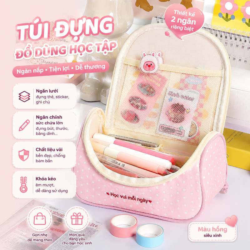 Túi đựng bút macaroon hoạt hình dễ thương, túi bút cầm tay dung tích lớn đựng bút tiện lợi