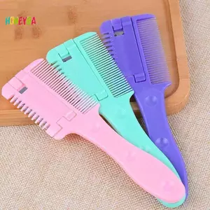 < Honeyba > Tông đơ cắt tóc 2 trong 1 Lược cắt tóc tại nhà Bangs Máy cắt tóc Bàn chải tay cầm mỏng có dao cạo Dụng cụ tạo kiểu có thể tháo rời Đẹp