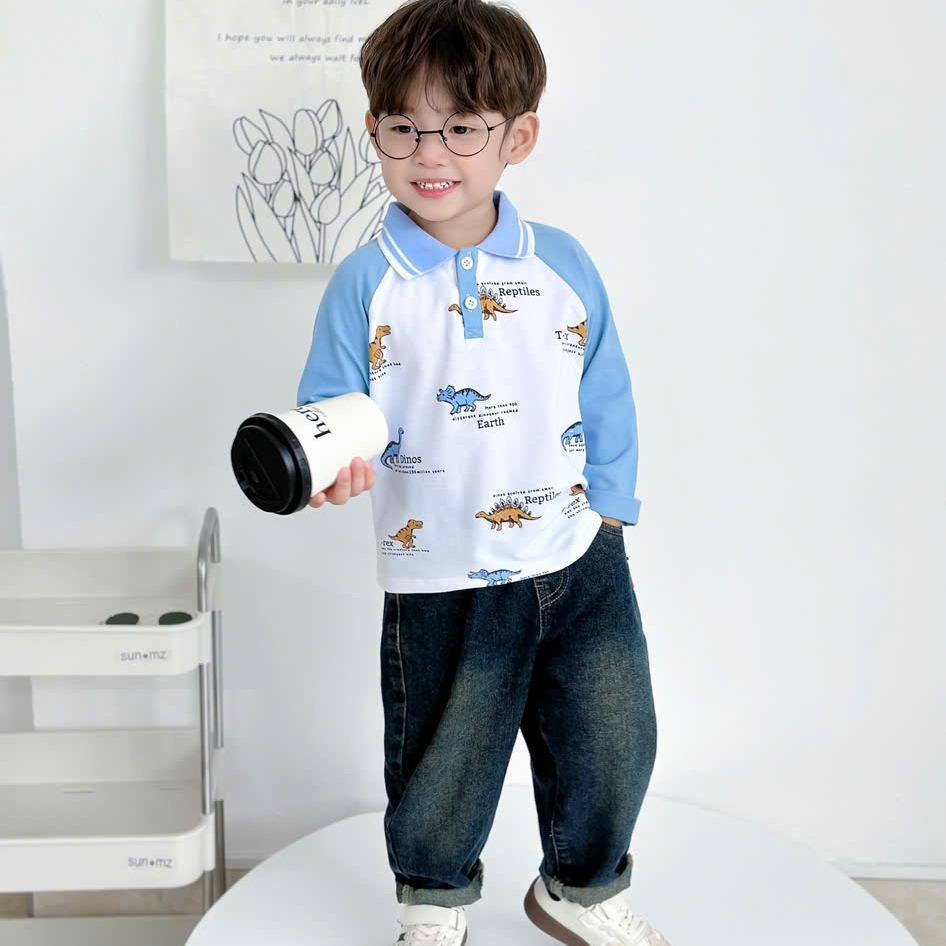 ÁO THU ĐÔNG IN HÌNH KHỦNG LONG dài tay cho bé trai,  Áo cotton mềm mát  thoải mái cho bé