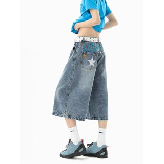 GKSSS Quần short denim nam thương hiệu hợp thời trang Mỹ họa tiết ngôi sao chất lượng cao phong cách trung tính