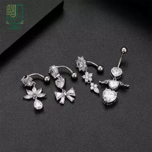 1 Cái Nút Bụng Dangel Ngược Xuyên Cho Nữ Trái Tim Thép Có Đôi Cánh Hoa Rốn Nhẫn Trang Sức Cơ Thể Thời Trang