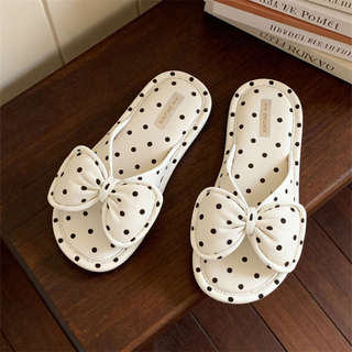 XIXITIAO Dép Vải Cotton Nơ Chấm Bi Nhà Nữ Giày Sàn Bốn Mùa