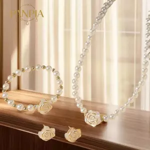 PNPIA- 3 Chiếc Camellia Nữ Đảng Nelace Vòng Tay Và Bông Tai Bộ Thanh Lịch Cô Dâu Trang Sức Quà Tặng