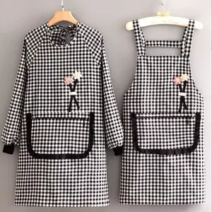 Tạp Dề Nhà Bếp Hộ Gia Đình Áo Dài Tay Nữ Mặc Ngoài Vải Cotton Phong Cách Phương Tây Quần Áo Làm Việc Chống Bụi Bẩn Thoáng Khí Wor