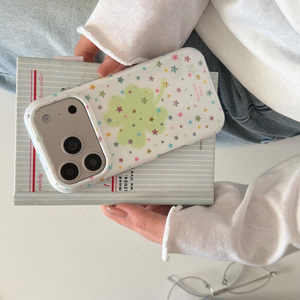 Ốp lưng cứng Tương thích với iPhone 15Pro 15ProMax 16 16Pro 16ProMax 17 17Pro 17ProMax Ốp lưng họa tiết cỏ ba lá hình ngôi sao đầy màu sắc