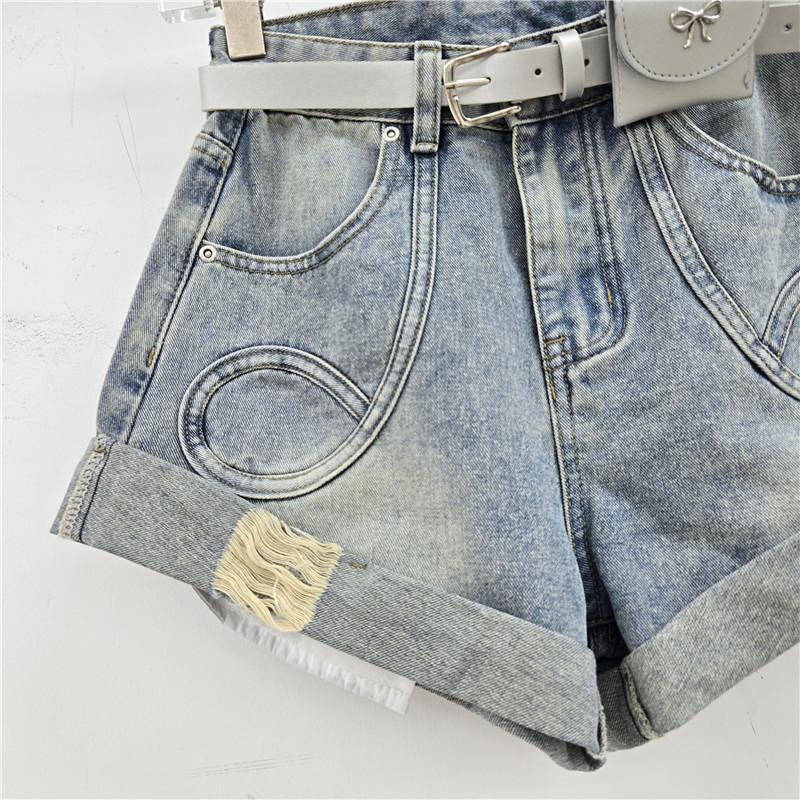 Retro Rách Uốn Hot Girl Denim Quần Short Nữ Mùa Hè 2026 Phong Cách Mới Cao Cấp Phù Hợp Xếp Ly Chữ a Rộng Quần Hot
