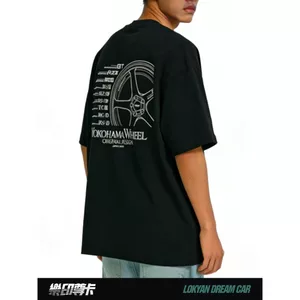 Hàng sẵn có Vintage Series Racing phong cách bánh xe trung tâm in họa tiết mềm mại Áo thun cổ tròn cao cấp Unisex Bán chạy