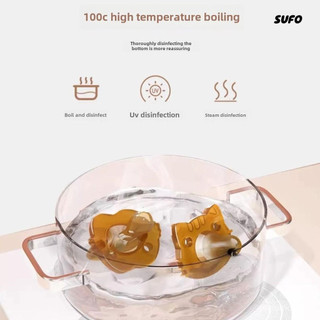 [SUFO] Núm giả silicon 4 món: đầu tròn ngày + đầu dẹt đêm, có hộp + dây chống rơi, êm dịu cho bé