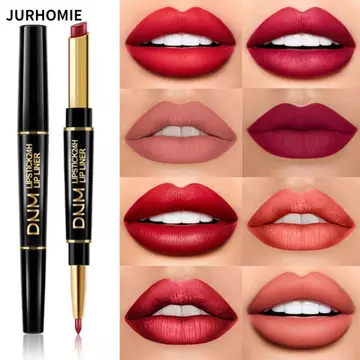 Bút lót môi JURHOMIE, Bút chì son môi mờ 2 trong 1 chống thấm nước lâu trôi, Thời trang hai đầu quyến rũ màu đỏ bút chì kẻ môi chì trang điểm nữ