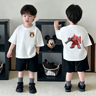 (Từ 2-12 tuổi) Áo thun ngắn tay 100% cotton cho bé trai, họa tiết hoạt hình (Zagu, Gundam), cổ tròn.