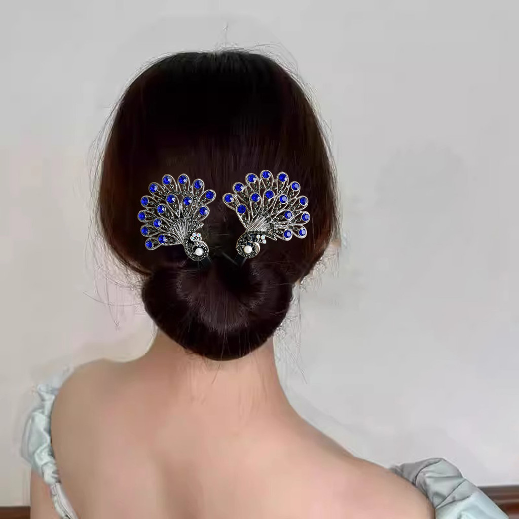 Kẹp Tạo Kiểu Tóc Hình Con Công Với Thiết Kế Hợp Kim Và Đá Nhân Tạo Chống Trượt, Phù Hợp Vớ Many Độ Dài Tóc