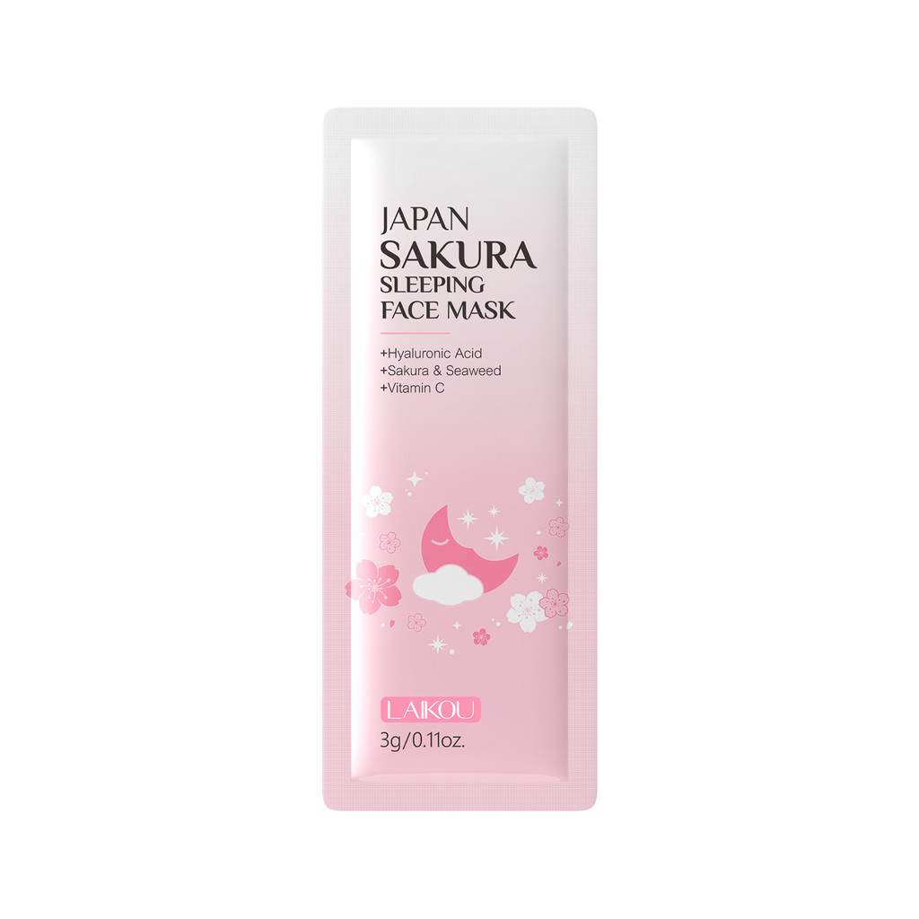 LAIKOU LAIKOU Cherry Blossom Sleeping Mask Sheet 1 Piece 3g Làm sạch lỗ chân lông Mặt nạ ngủ tiếng Anh đầy đủ