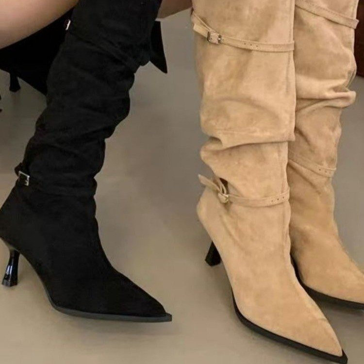 Thời Trang Mùa Đông Stiletto Gót Mũi Nhọn Giày Bốt Thời Trang Cao Cấp PU Niche Màu Trơn Nữ Chống Trơn Trượt Chống Mài Mòn Thường Ngày St