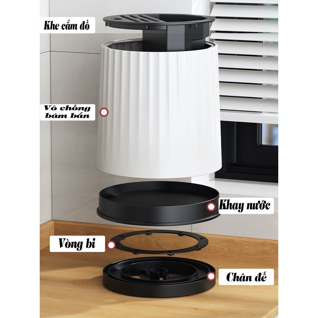 Hộp Đựng Đũa Muỗng Dao Xoay 360° Đa Năng - Khay Đựng Dao Kéo, Đũa, Thìa Có Khay Thoát Nước, Gọn Gàng Cho Nhà Bếp