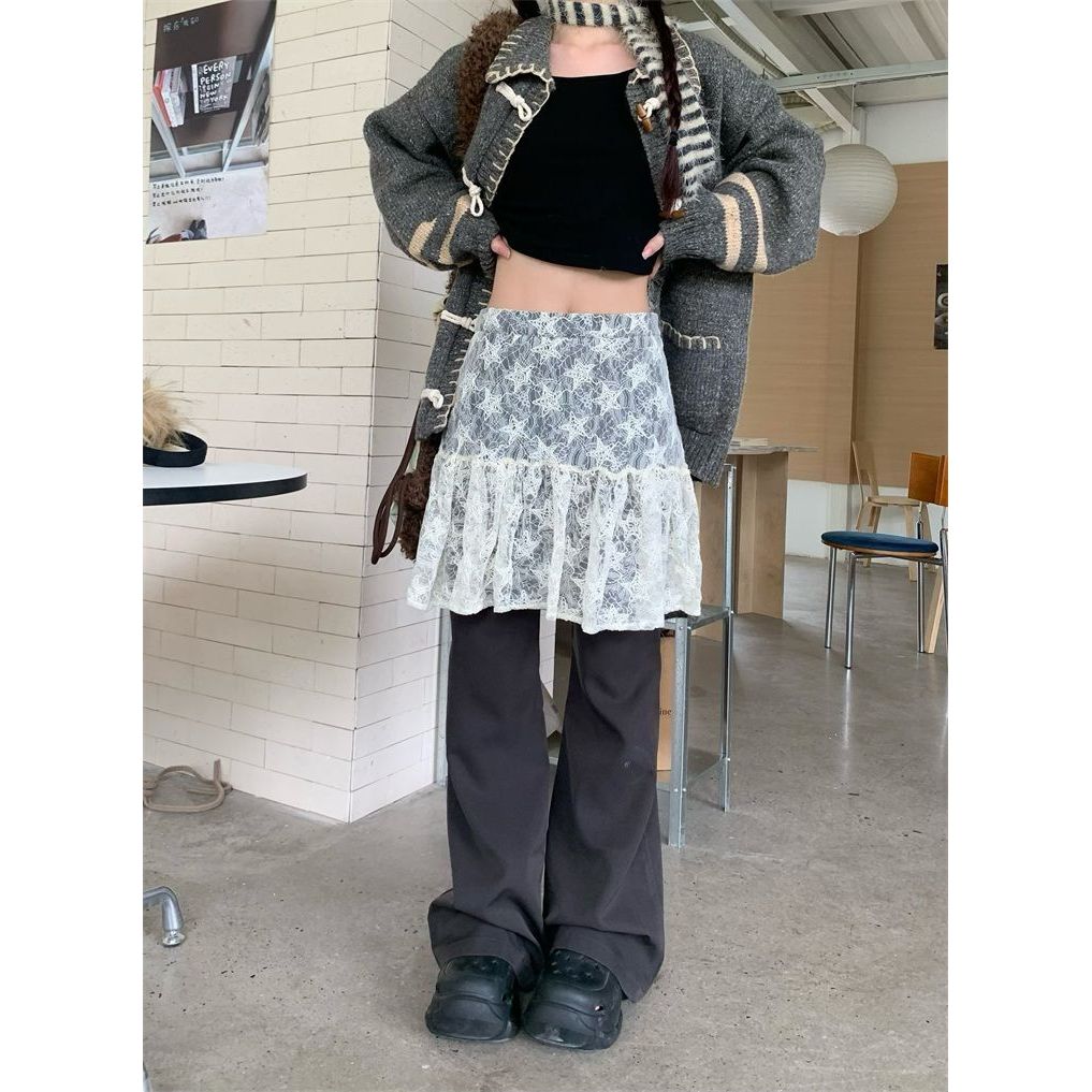 Milyfashion Slim-fit Slimer Look Layered Star Jacquard Ren Loose xếp li Drape Slimer Look Butt Rèm Ba lê Phong cách Y2K với quần loe
