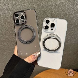 Tương Thích Cho iPhone 17 Air 16 15 14 7 8 Plus 13 12 Mini 11 Pro XS Max XR X SE Ốp Điện Thoại 360° Giá đỡ xoay có thể xoay được Vỏ mềm trong suốt màu đen từ tính