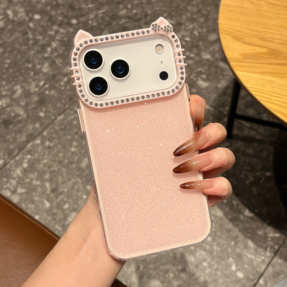 Ốp điện thoại Acrylic tai mèo kim cương lấp lánh 2 trong 1 cho iPhone 17 Pro Max 17 Air 16 Plus 15 14 13 12 11 Vỏ bảo vệ chống sốc