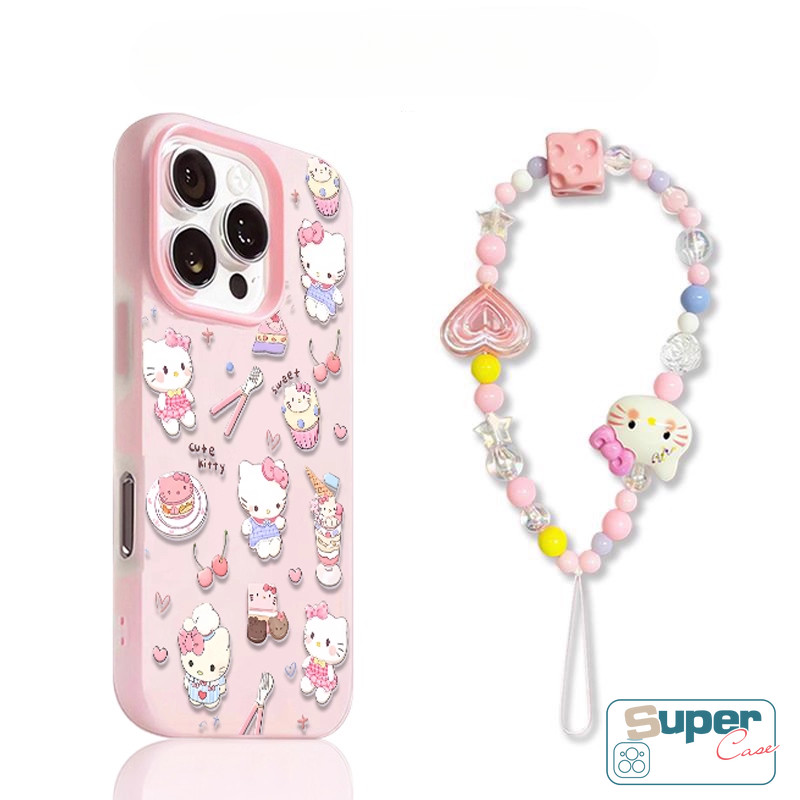Ốp Lưng Tương Thích Cho IPhone 15 17 16 11 13 14 12 Pro Max 17 15 16 Pro Air 7Plus XR X XS Max Thời Trang Ngọt Ngào Dễ Thương Hello Kitty Món Tráng Miệng Silicon Mới 2 in1