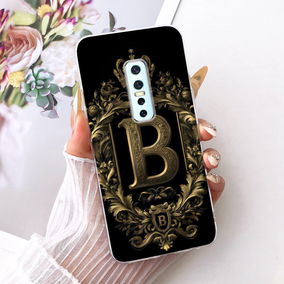 Dành Cho Vivo V17Pro 1909 1910 Ốp Lưng Cho Vivo V17 Pro Trong Suốt Sang Trọng Vương Miện A-Z Chữ 2D Họa Tiết Phẳng Vỏ Mềm