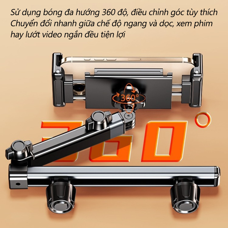 Giá Đỡ Máy Tính Bảng Gắn Tựa Đầu Ô Tô - Tay Kéo Dài Điều Chỉnh Linh Hoạt, Hỗ Trợ 4-12.9 Inch, Lắp Sau Ghế Xe